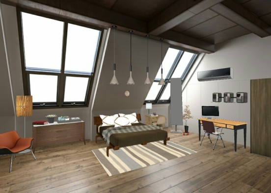 Cozy bedroom with office Design Rendering