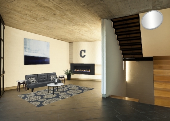 Industrial Livingroom Blues Design Rendering