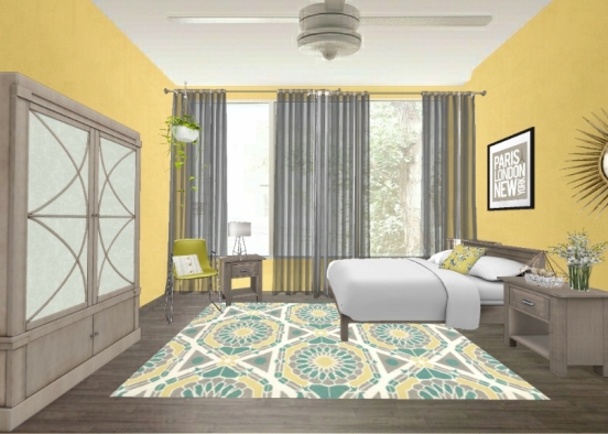 Mellow yellow bedroom Design Rendering