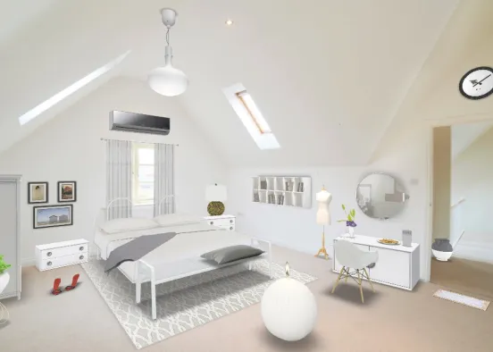 my first white and gray mixed bedroom  Design Rendering