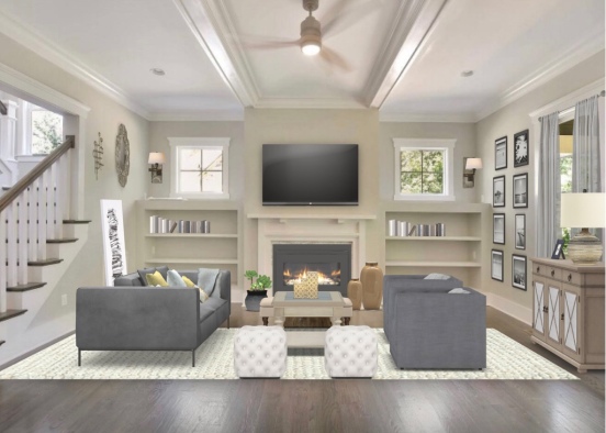 traditionally modern living room Design Rendering