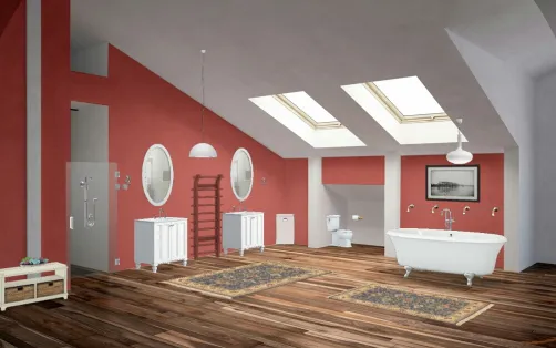 Rose colored bathroom.