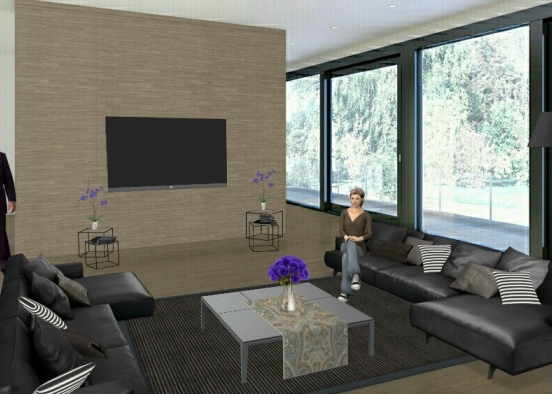 Living room..black theme Design Rendering