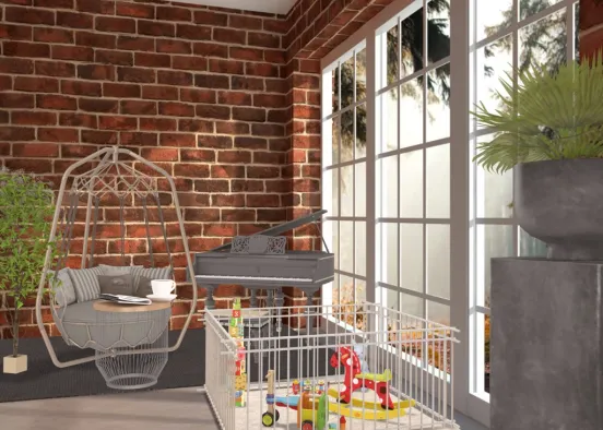living room : petit salon plus piano et jouet pour bébé Design Rendering