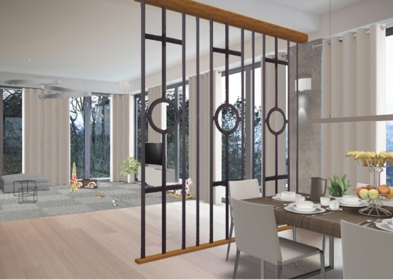 Elegant living and dinning room Design Rendering