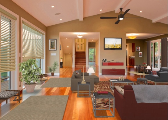 Living room- contemporary, yet inviting. Design Rendering