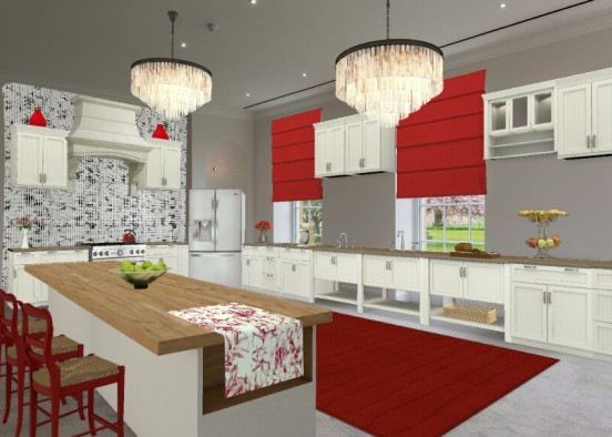 Red, Modern Kitchen Design Rendering