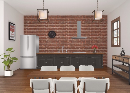 Modern industrial kitchen and dining room Design Rendering