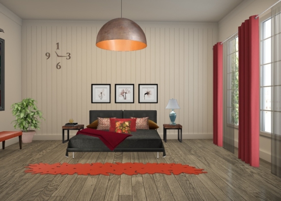 Cozy red bedroom Design Rendering