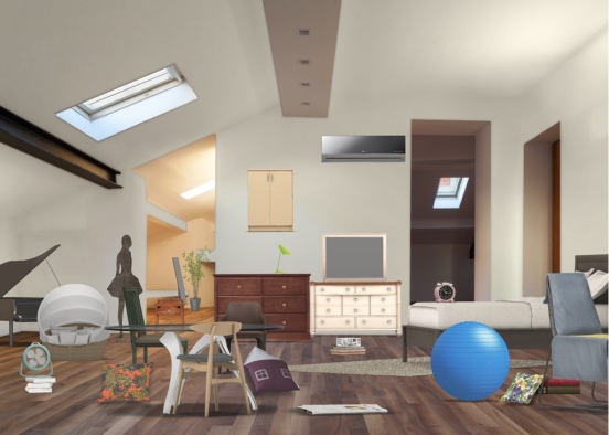 Extremely messy attic *bedroom* or maybe just *storage room*... Design Rendering