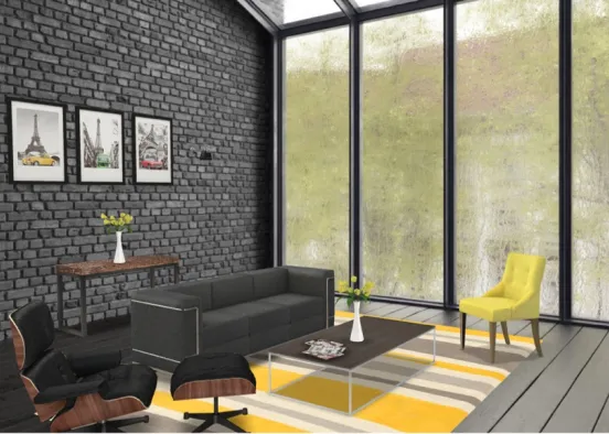 Chic industrial living room  Design Rendering