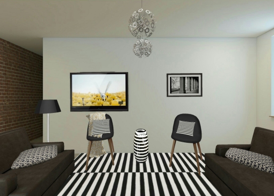 Black and white neat sitting room Design Rendering