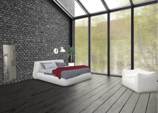 Red and White and Black Bedroom  Design Rendering