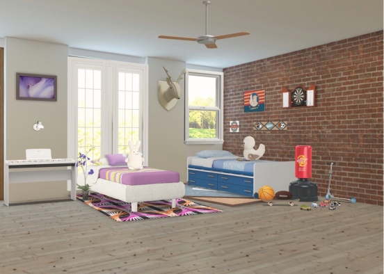 Brother and Sister Room Design Rendering