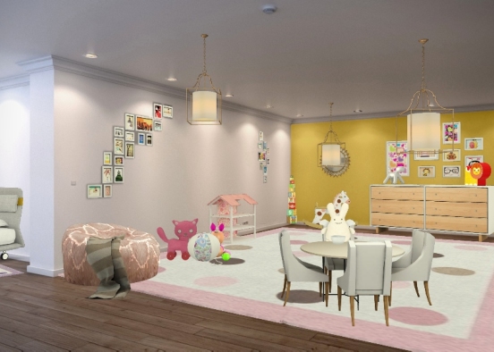 Kids room yellow and pink Design Rendering