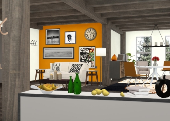 Beautiful orange dining room Design Rendering