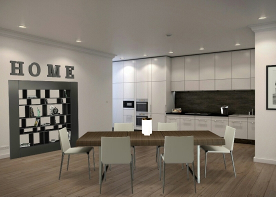 Black and White Kitchen/dining Room Design Rendering