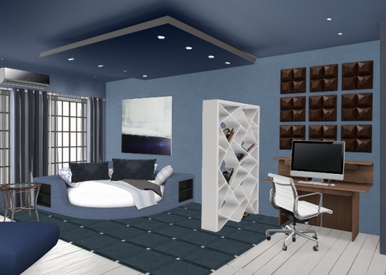 Dark Blue Bedroom  Design Rendering