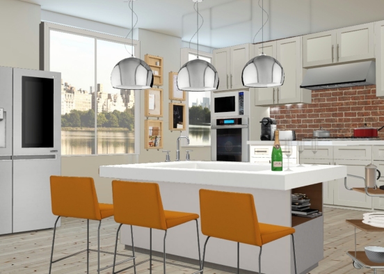 Cozinha Moderna Com Parede Industrial Inglesa Design Rendering