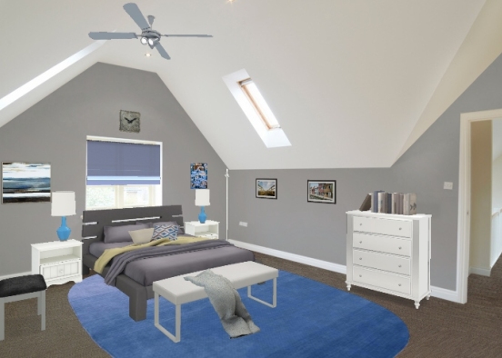 Peaceful Bedroom Grey and Blue Design Rendering