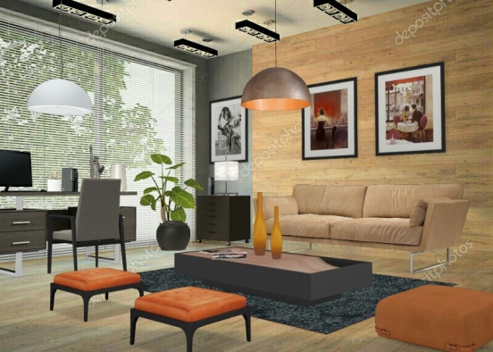 Living and office Design Rendering