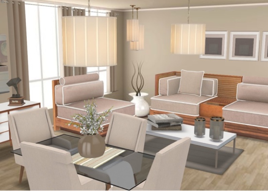 living room and dining room Design Rendering
