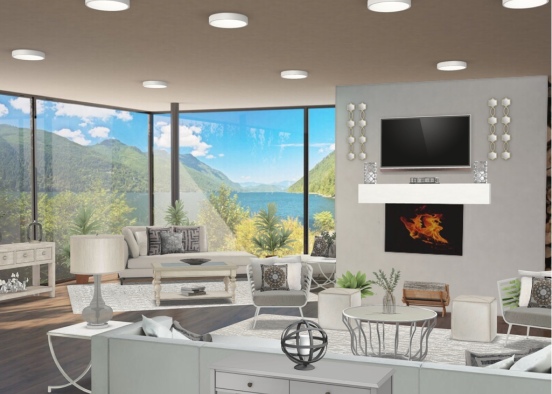 living with a lake view Design Rendering