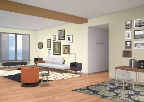 Mid-century Living and Office Design Rendering