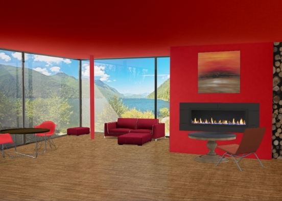 Red deluxe living room  Design Rendering