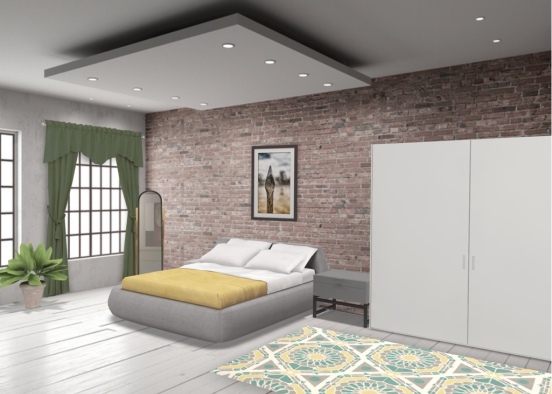modern yellow bedroom Design Rendering