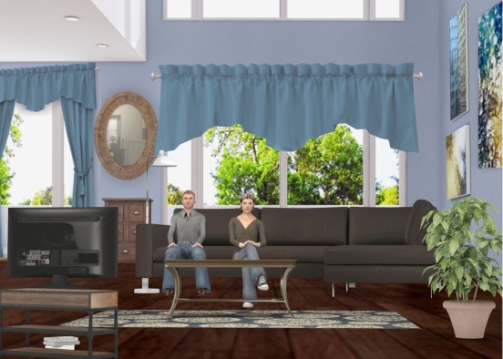 Blue living room Design Rendering