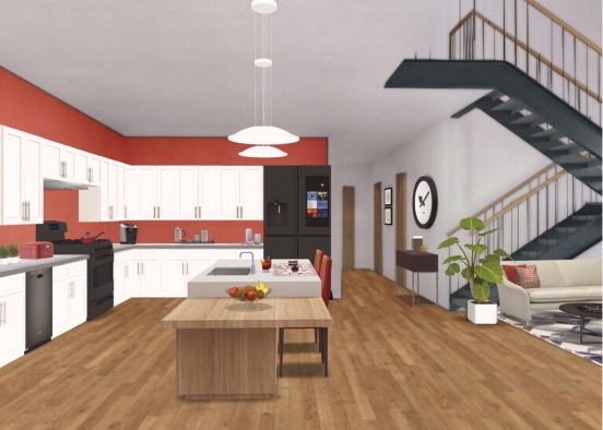 Red Kitchen Design Rendering