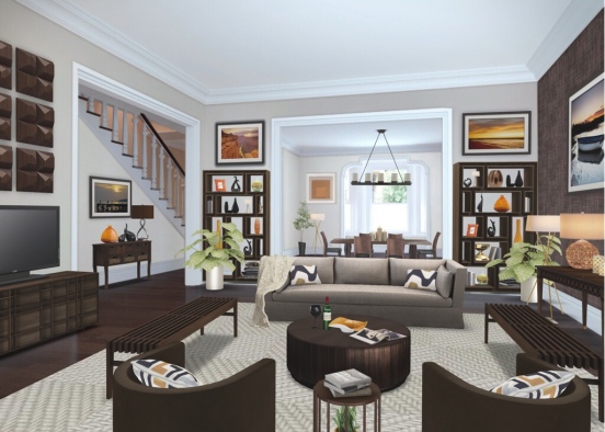 Shades of Orange & Brown Living Room Design Rendering