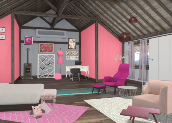Teen Girls Pink Room Design Rendering