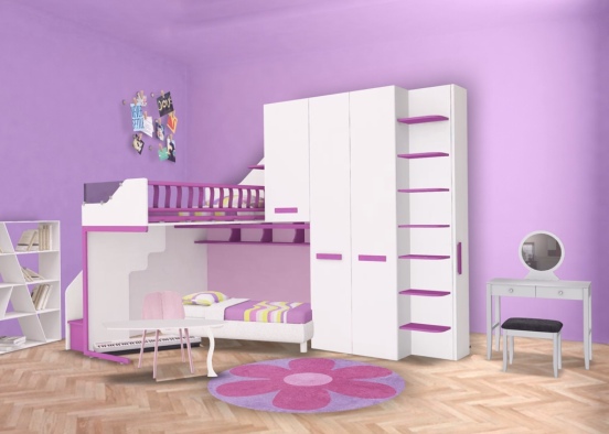 double bed girls room purple Design Rendering