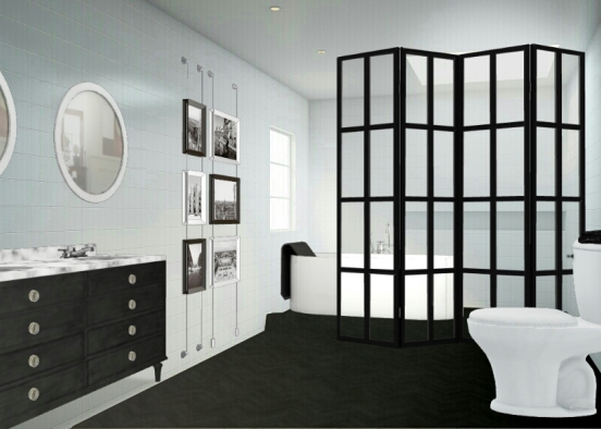 B&W Bathroom  Design Rendering