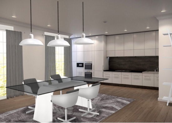 Black and white dining room Design Rendering