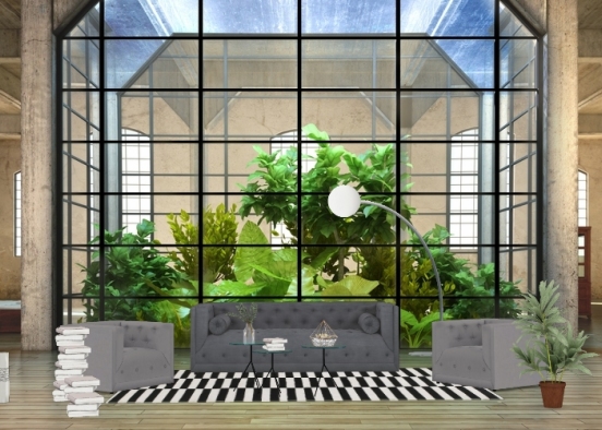 Salon avec plante.  Design Rendering