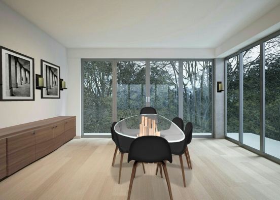 Black and Wood Dining Design Rendering