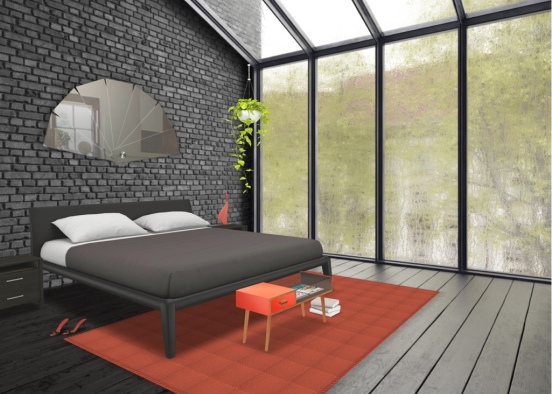 red and black bedroom  Design Rendering