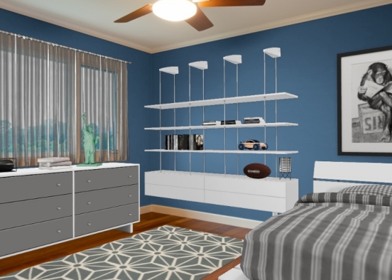 White and blue boy's room Design Rendering