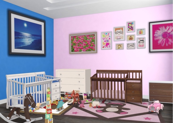 baby boy and girl room Design Rendering