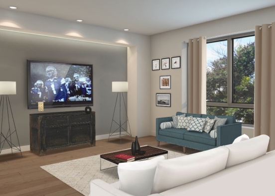 Rustic blue living room  Design Rendering