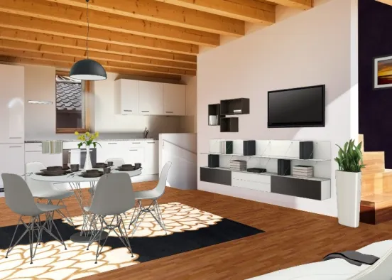 Kitchen and living, modern for a tiny house  Design Rendering