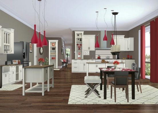 Red kitchen Design Rendering