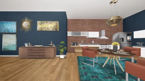 Modern eclectic apartment dining room kitchen