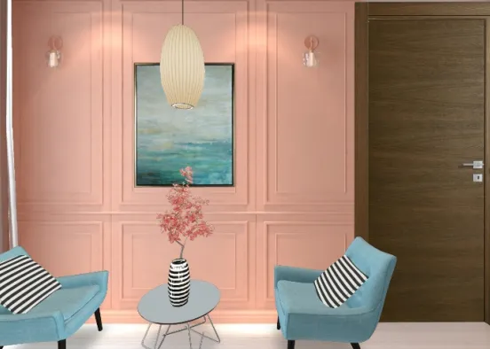 pink and blue small living room Design Rendering