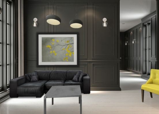 Beautiful gray,and yellow living room Design Rendering