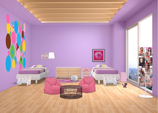 Twin Girls Bedroom Design Rendering