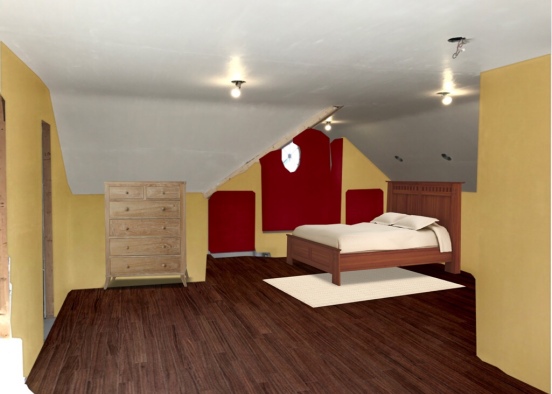 Penthouse bed side (yellow brown bed red back Design Rendering